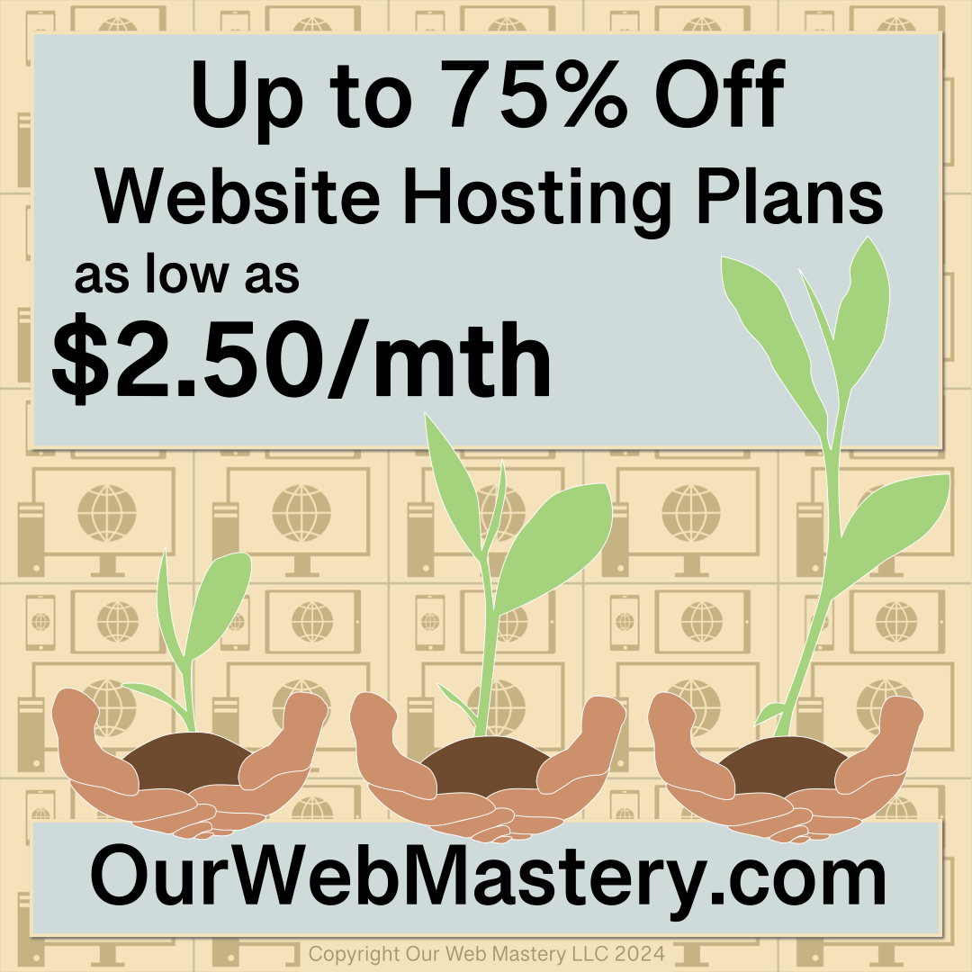 Sign showing up to 75% off website hosting plans.